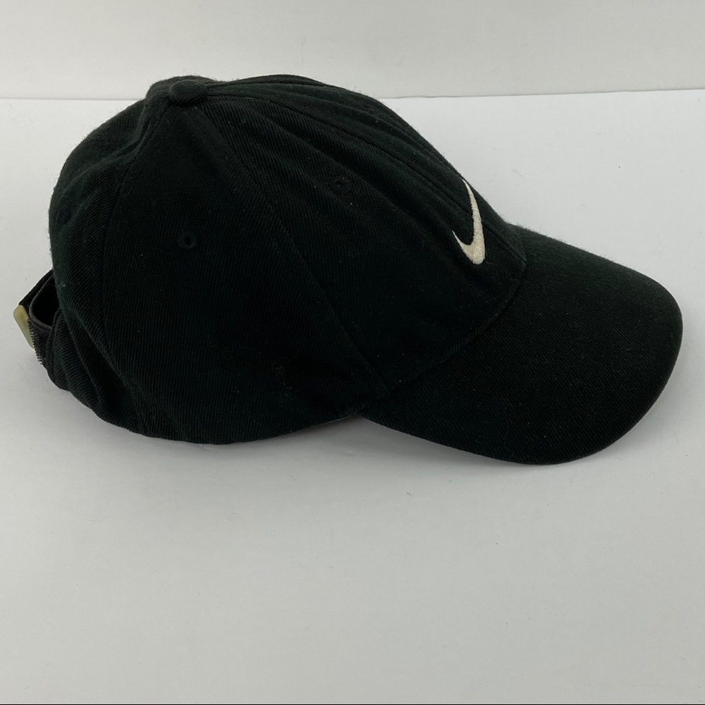 Nike Black Baseball Cap White Swoosh Hat Snapback - Picture 8 of 10